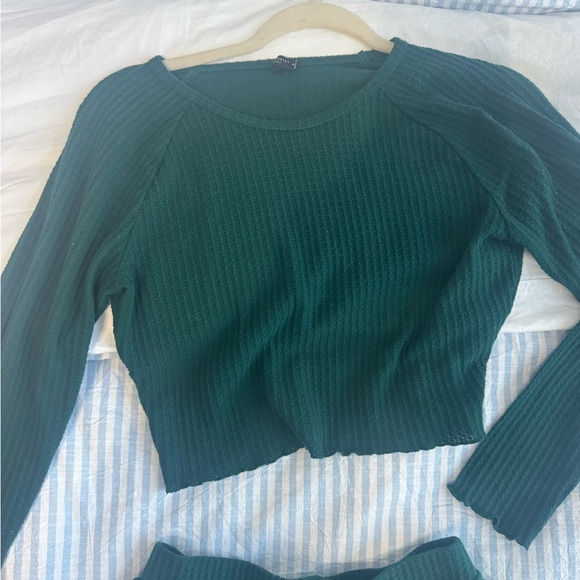 Dark Green Ribbed Knit PJ Set - Picture 3 of 3